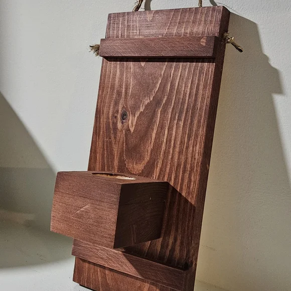 Rustic Handmade Wooden Wall Sconce - Picture 4 of 5